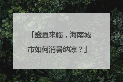盛夏来临，海南城市如何消暑纳凉？
