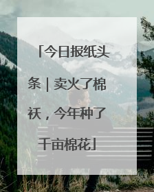今日报纸头条｜卖火了棉袄，今年种了千亩棉花